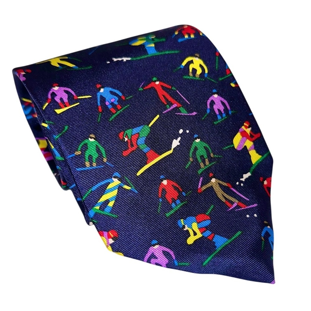 Vintage Alynn Neckwear Downhill Skiing Mens Tie Silk Multicolor Ski 56x3.75” USA - Picture 2 of 5